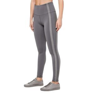 Lululemon Power Lines Pant Women's Gray Mesh Track Stripe Mid Rise Pocket. Sz 6